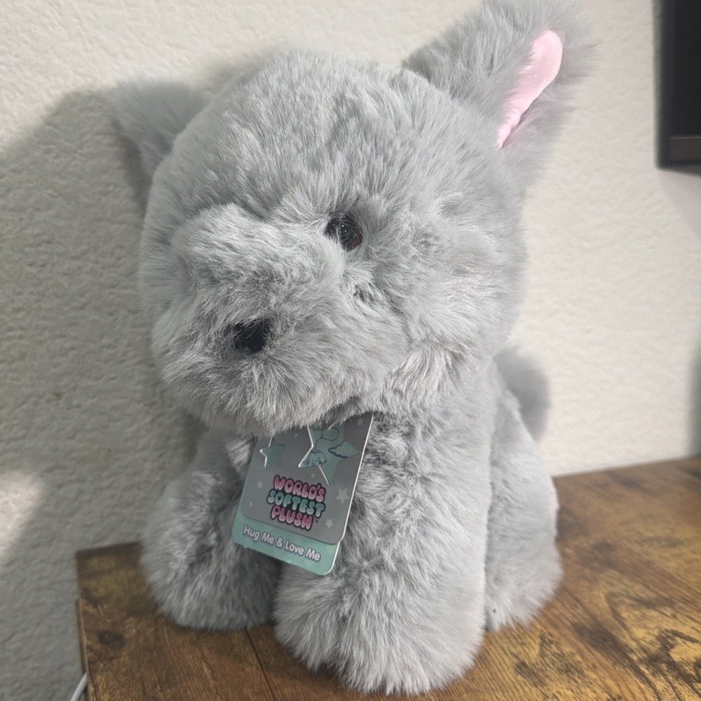 Worlds Softest Plush Puppy Gray Dog Wolf Stuffed Animal Toy 10" NEW With Tags